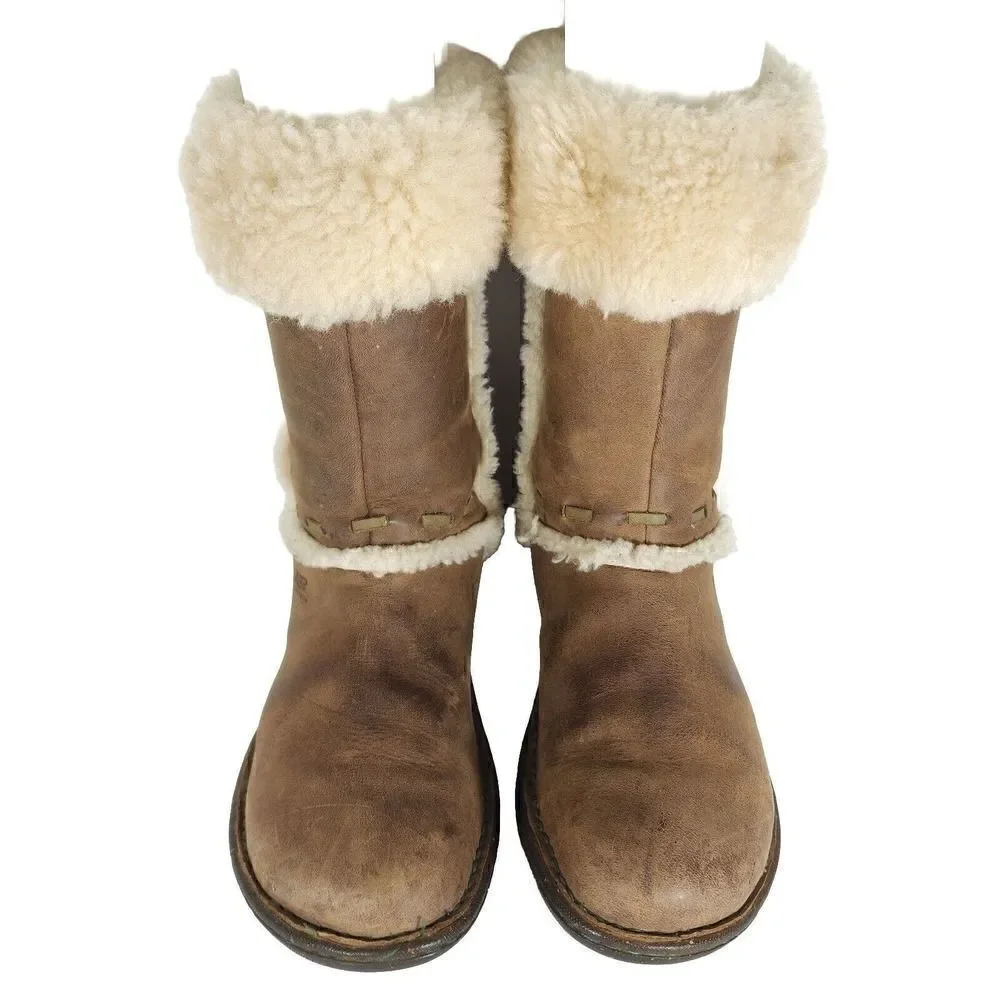 UGG Women's Elijo US 8 Chestnut Leather Sheepskin Lined Pullon Shearling Boots